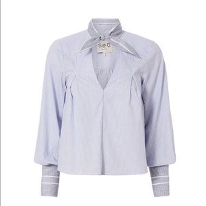 Sea New York Blue neck tie blouse
